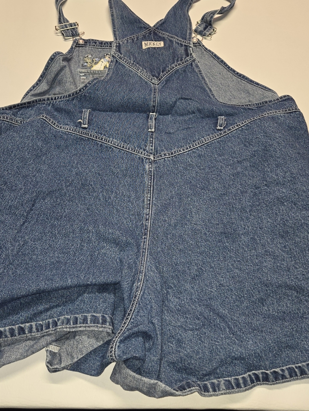 Denim Short Overalls Jumpsuit with Embroidered Pockets - Blue - Picture 7 of 8